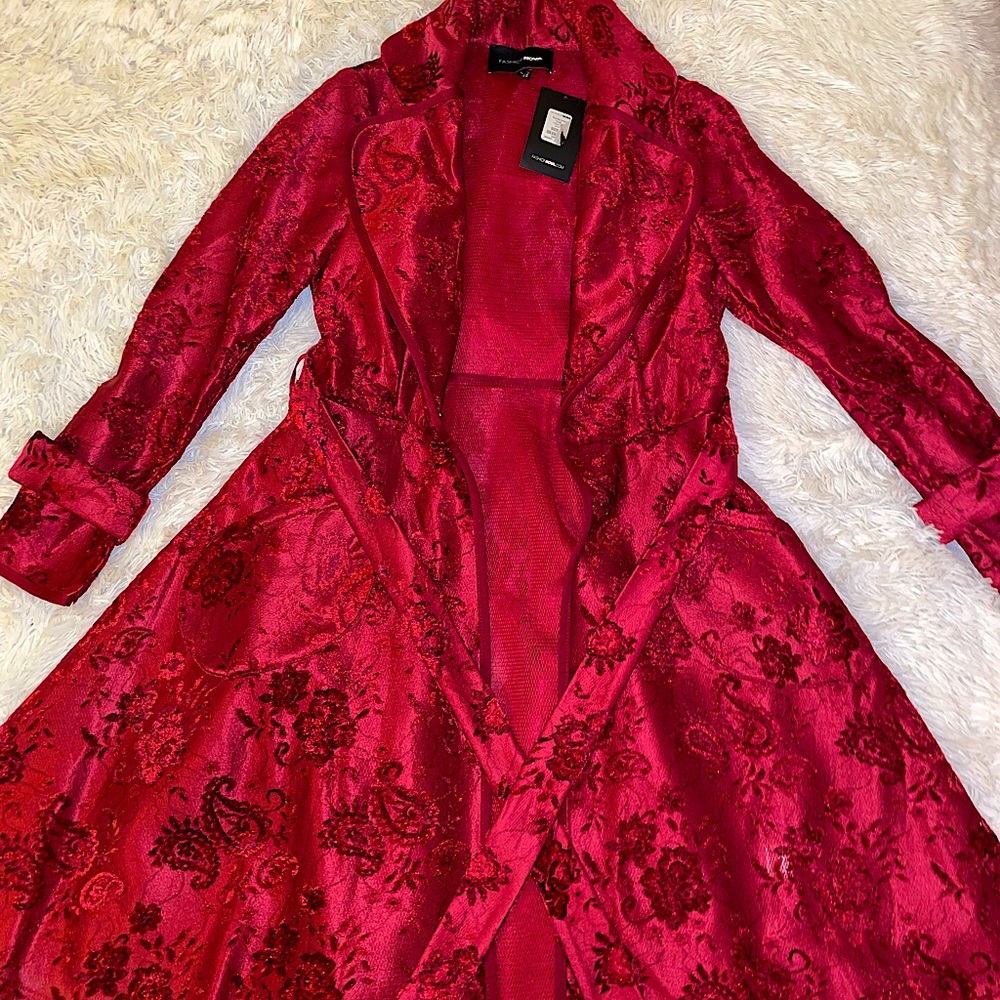 Fashion Nova Red Lace Trench Coat